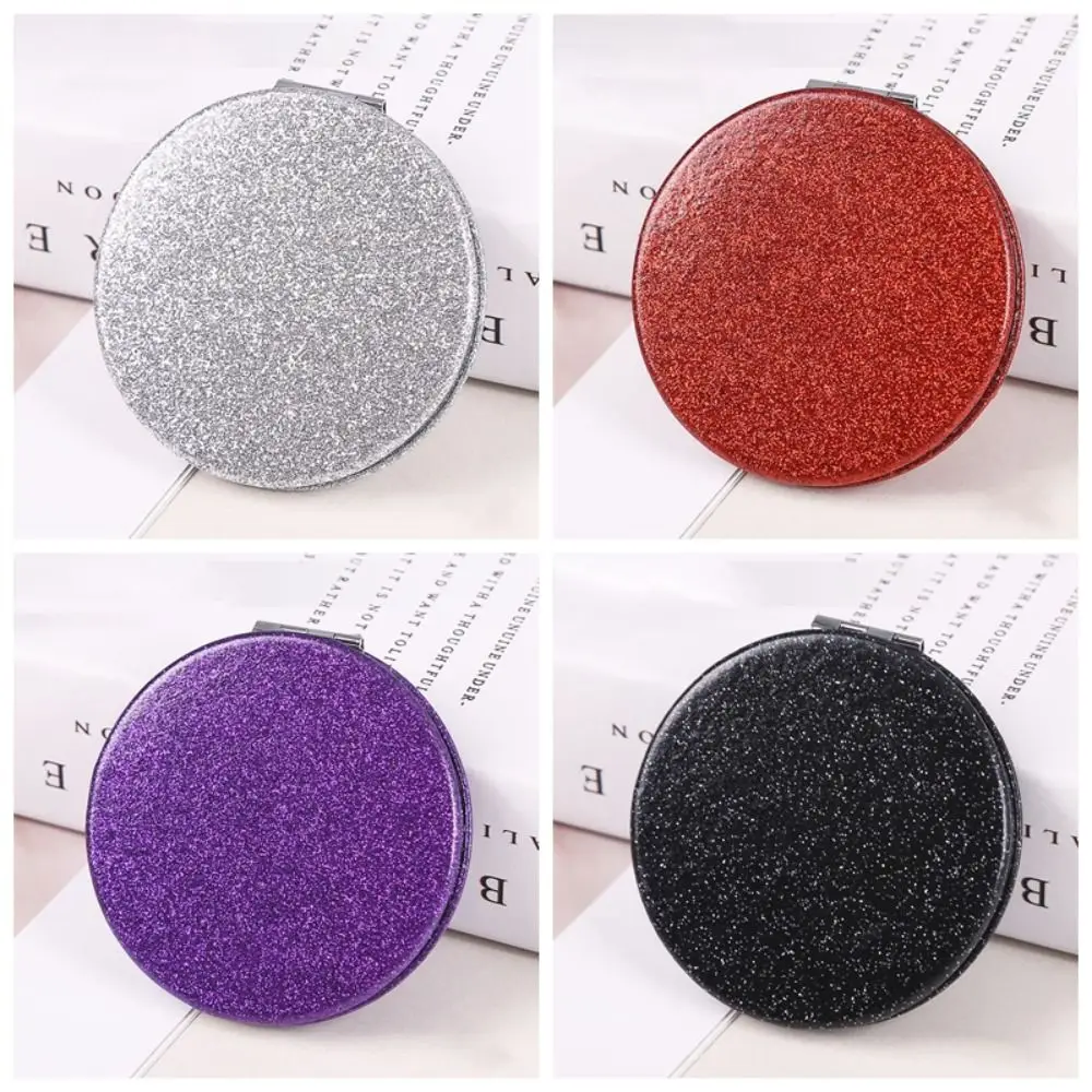 

Glitter Round Makeup Mirror Portable Compact Folding Handheld Mirror Shiny Double-sided Vanity Mirror Student Gift
