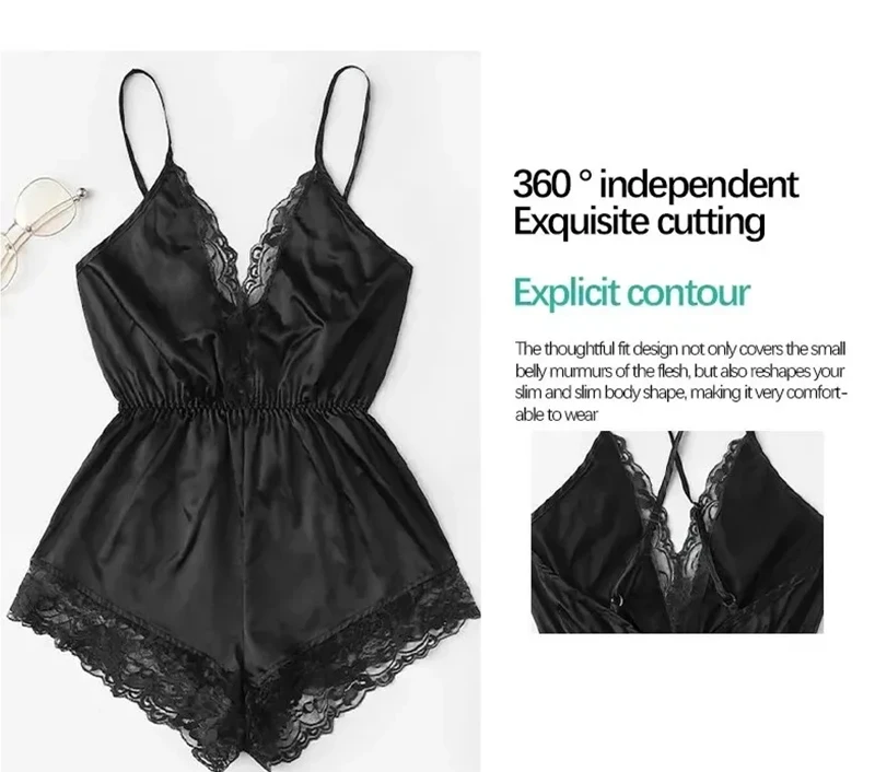 Summer New Sexy Fashion Women Lace Splice Trim Backless Bow Shorts V-Neck Bodysuit Women Sleep Wear Set 4 S5835b2d9a3b046aaba16815b6781a6eaf