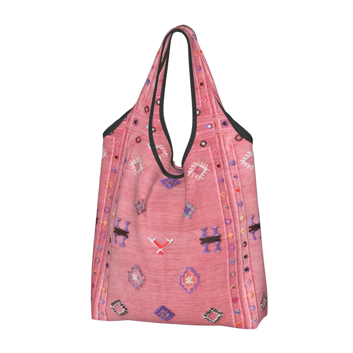 

Recycling Pink Oriental Traditional Moroccan Style Shopping Bag Tote Bag Portable Bohemian Ethnic Floral Groceries Shopper Bags
