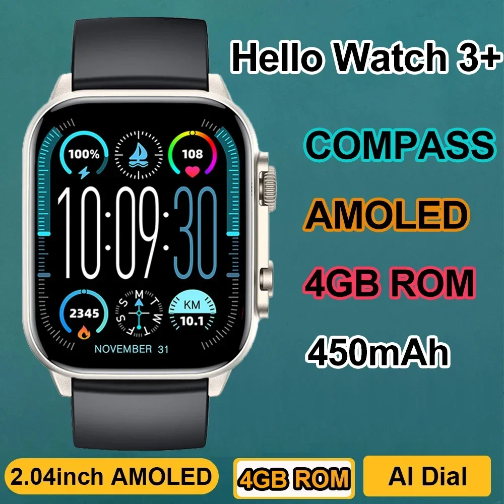 

Новинка 2024, часы Hello Watch 3 Plus, ультра Смарт-часы AMOLED, 4 Гб, IWO, часы 9, умные часы для мужчин