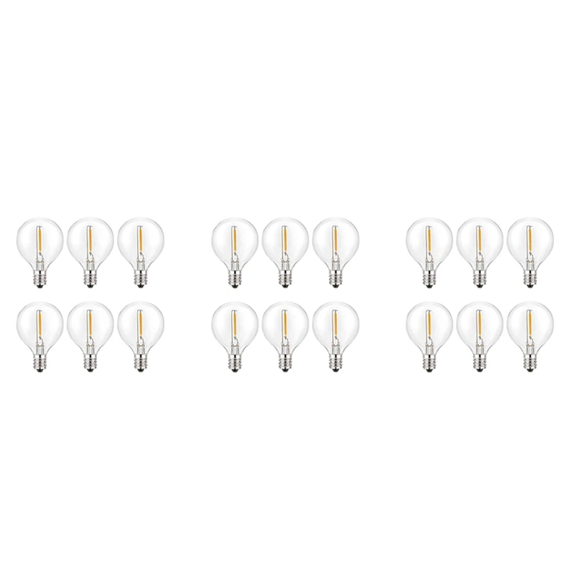 18Pcs G40 LED Replacement Light Bulbs, E12 Screw Base Shatterproof LED Globe Bulbs For Solar String Lights Warm White
18Pcs G40 LED Replacement Light Bulbs, E12 Screw Base Shatterproof LED Globe Bulbs For Solar String Lights Warm White