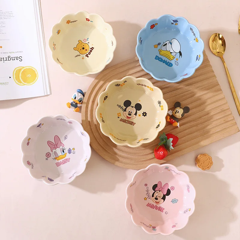 

Disney Ceramic Lace Rice Bowl Kawaii Minnie Mickey Donald Duck Daisy Judy Nick Breakfast Kitchen Cutlery Accessories for Home