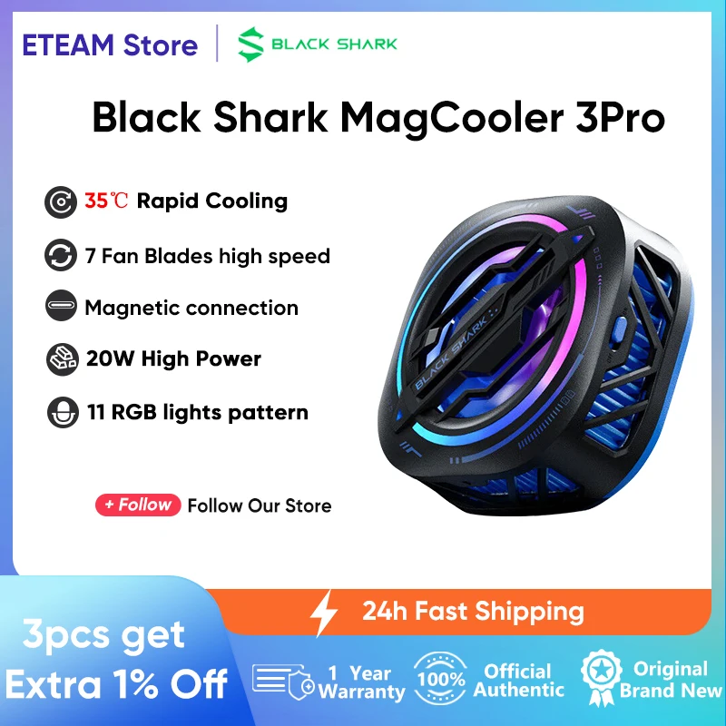 Black Shark MagCooler 3Pro с RGB-подсветкой, выпадающий до 35 ℃, Термоэлектрический охладитель, вентилятор быстрого охлаждения для iPhone/Rog/Xiaomi/Poco
Black Shark MagCooler 3Pro с RGB-подсветкой, выпадающий до 35 ℃, Термоэлектрический охладитель, вентилятор быстрого охлаждения для iPhone/Rog/Xiaomi/Poco