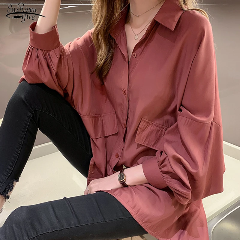 

Lantern Sleeve Loose White Blouse Shirts New Spring Clothing Long Shirt Women Casual Tops Office Lady Solid Blouses Tops 12675