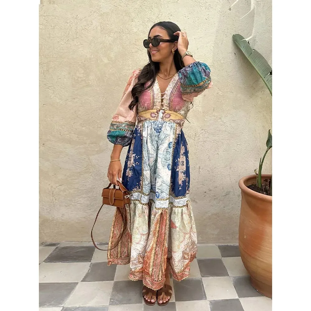 Женское однобортное платье макси, элегантное лоскутное платье с длинным рукавом и принтом, свободное шикарное платье на шнуровке, весна-лето 2024 
Женское однобортное платье макси, элегантное лоскутное платье с длинным рукавом и принтом, свободное шикарное платье на шнуровке, весна-лето 2024