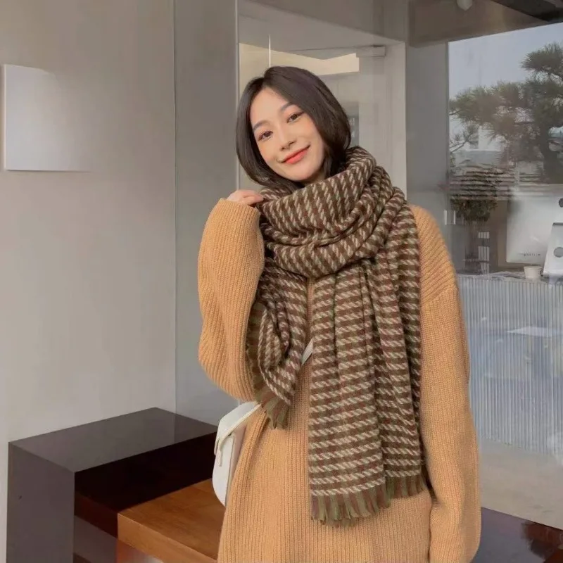 

Warm Fashion Thousand Bird Lattice Scarf Women Every Winter Imitation Cashmere Scarf New Thick Long Neck