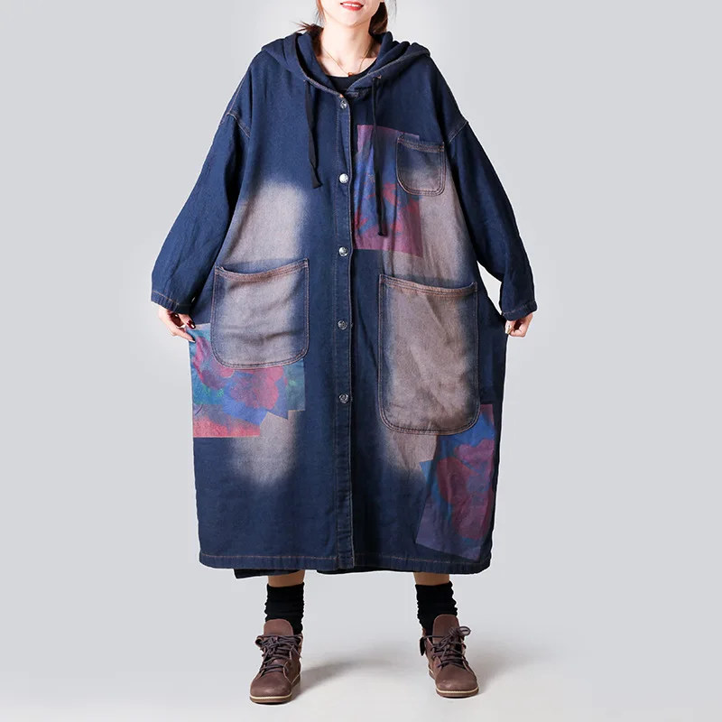 Hooded Denim Windbreakers Women Spring Autumn Loose Single Breasted All-match Printed Trench Outerwear
Hooded Denim Windbreakers Women Spring Autumn Loose Single Breasted All-match Printed Trench Outerwear