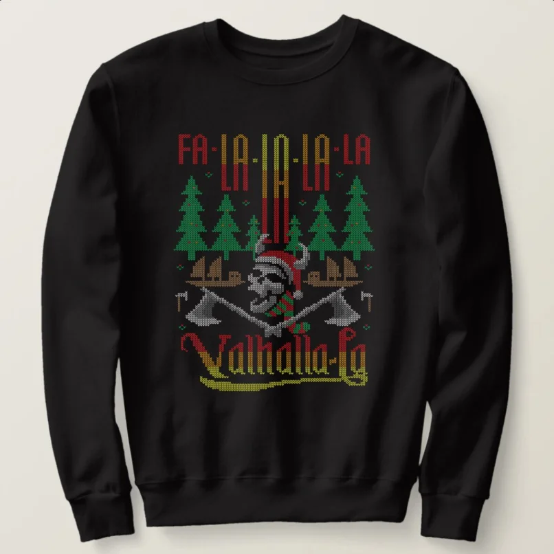 

Fa La La La Valhalla La Nordic Viking'er Ugly Christmas Sweater Sweatshirts New 100% Cotton Casual Mens Pullover Hoodie