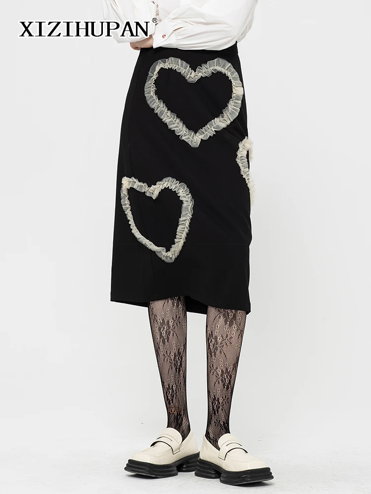 

XIZIHUPAN Casual Colorblock Midi Skirt For Women High Waist Patchwork Heart Pattern Asymmetrical Bodycon Skirts Female 2022 New