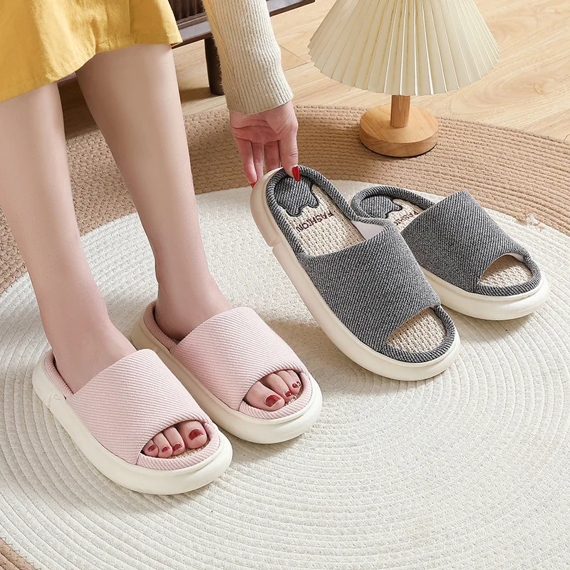 Тапочки женские льняные, толстые Нескользящие домашние тапочки из хлопка и льна, модная обувь для пар 
Тапочки женские льняные, толстые Нескользящие домашние тапочки из хлопка и льна, модная обувь для пар