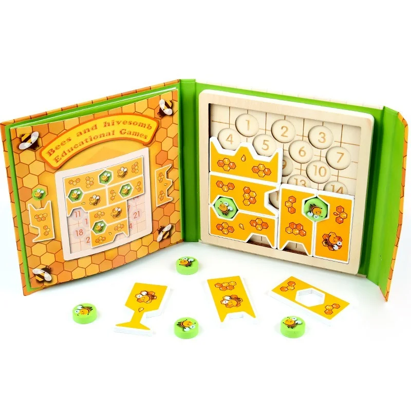 

Wooden Bee Game for Young Children Early Education Puzzle Development Brain Logical Thinking Training Hand-eye Coordination Toys