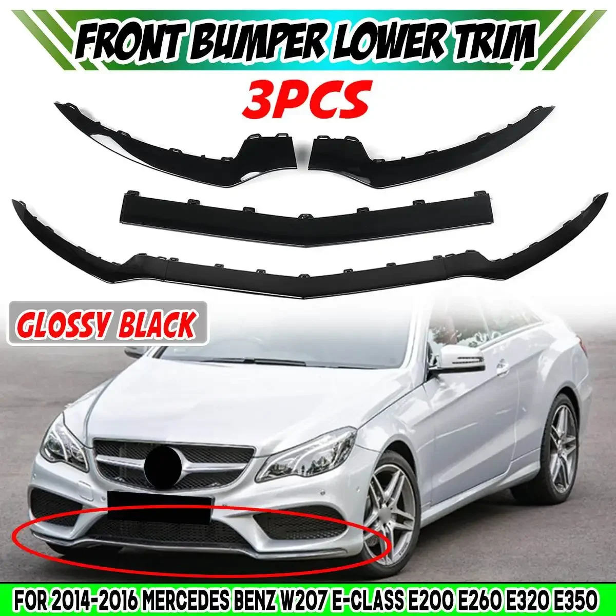 

Black Car Front Bumper Lip Splitter Diffuser Spoiler Protector Cover For Mercedes For Benz W207 E-Class E200 E350 2014-2016