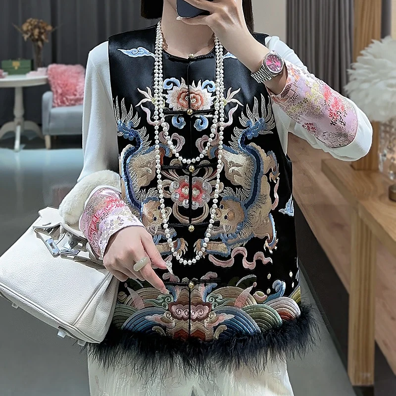 Chinese Style Vest Women's Autumn And Winter Embroidery Flowers Loose Acetate Sleeveless Lady Hanfu Vest Top S-XXL
Chinese Style Vest Women's Autumn And Winter Embroidery Flowers Loose Acetate Sleeveless Lady Hanfu Vest Top S-XXL