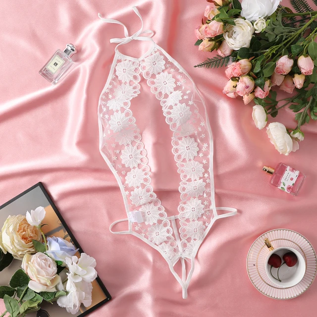 Soutien-gorge ouvert blanc pour femmes, sous-vêtement sexy, dos nu, broderie florale 2