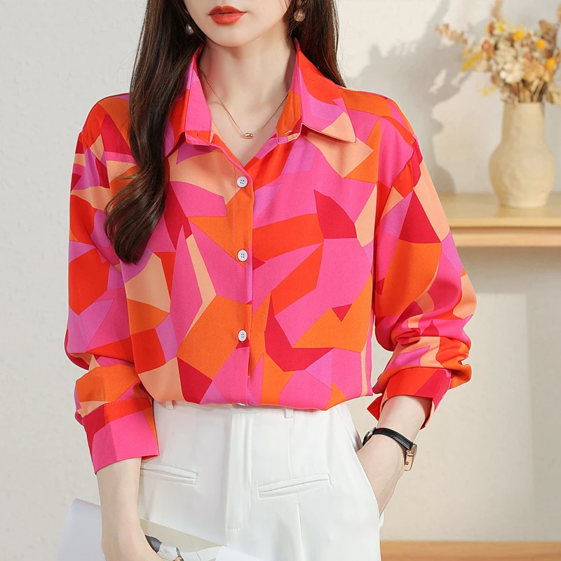 Korean Fashion Office Ladies Work Silk Shirts Women's Top Blouse Spring Autumn Long Sleeves Casual Loose Geometric Shirts Red
Korean Fashion Office Ladies Work Silk Shirts Women's Top Blouse Spring Autumn Long Sleeves Casual Loose Geometric Shirts Red