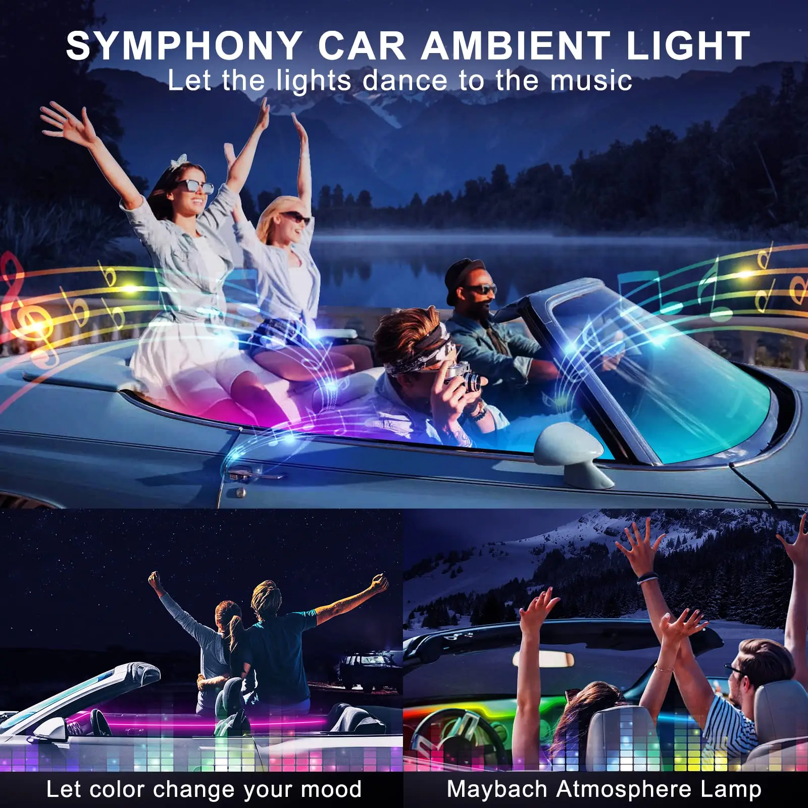 

18 / 22 In 1 LED Atmosphere Lamp 213 64 Color RGB Rainbow Acrylic Strip Symphony Streamer Remote Interior Car Ambient Lights 12V