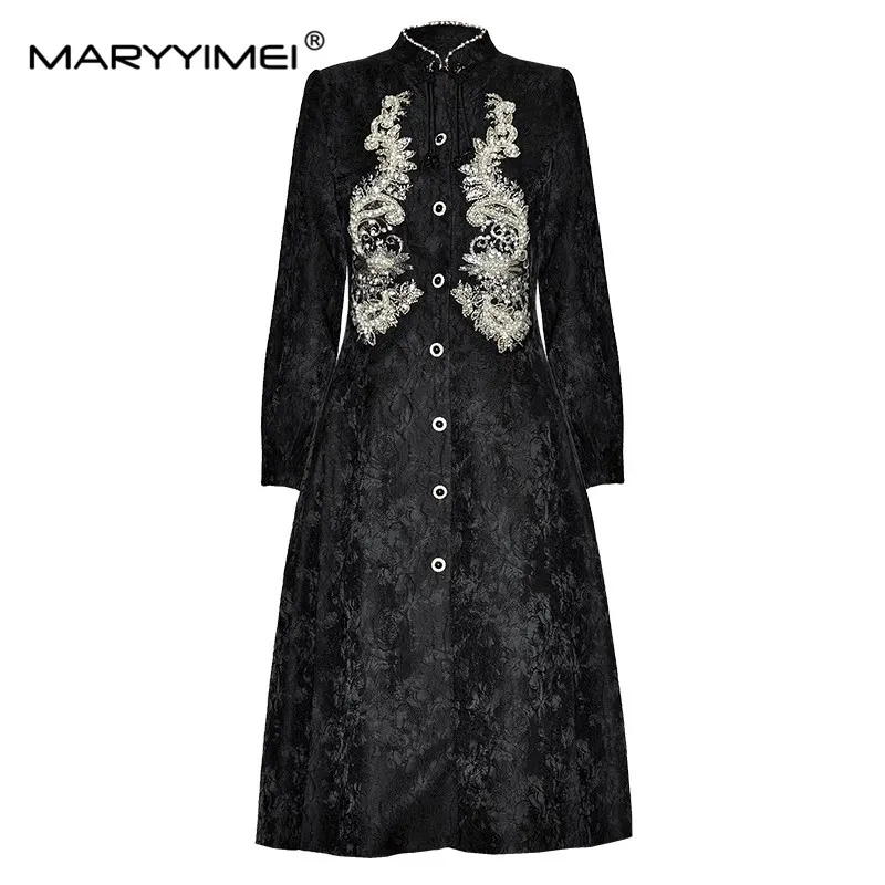 MARYYIMEI Autumn Winter Fashion Women's dress Stand up collar Long sleeved Beaded sequin pearls Black jacquard Vintage Dresses
MARYYIMEI Autumn Winter Fashion Women's dress Stand up collar Long sleeved Beaded sequin pearls Black jacquard Vintage Dresses