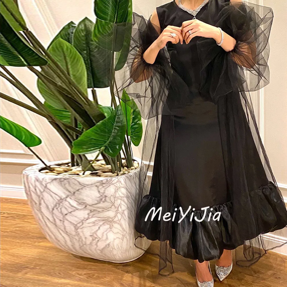 

Meiyijia Evening Dress Scoop Neckline Satin Ankle-Length Ruffle Saudi Arabia Sexy Evening Birthday Club Outfits Summer 2024