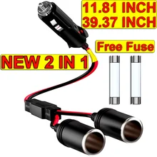 

2IN1 12V24V 15A Car Cigarette Lighter Extension Cord 11/39 INCH 16AWG Socket Styling Charger Cable Female Socket Plug Cable