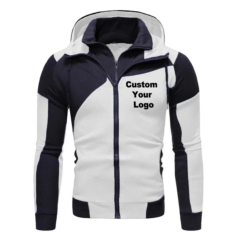 

Custom Logo Men's Hoodies Sweatshirts Colorblock Double Zipper Hooded Cardigan for Male Slim Hoodie Sweatshirt M-3Xl