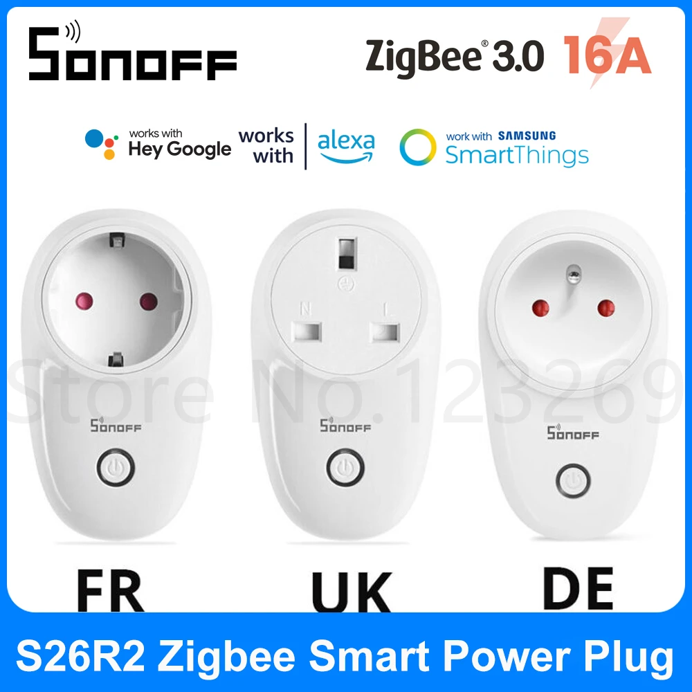 

SONOFF S26 R2 Zigbee Smart Plug 16A EU Wireless Outlet DE/ FR/ UK Power Socket APP Remote Control Work with Alexa Google Home