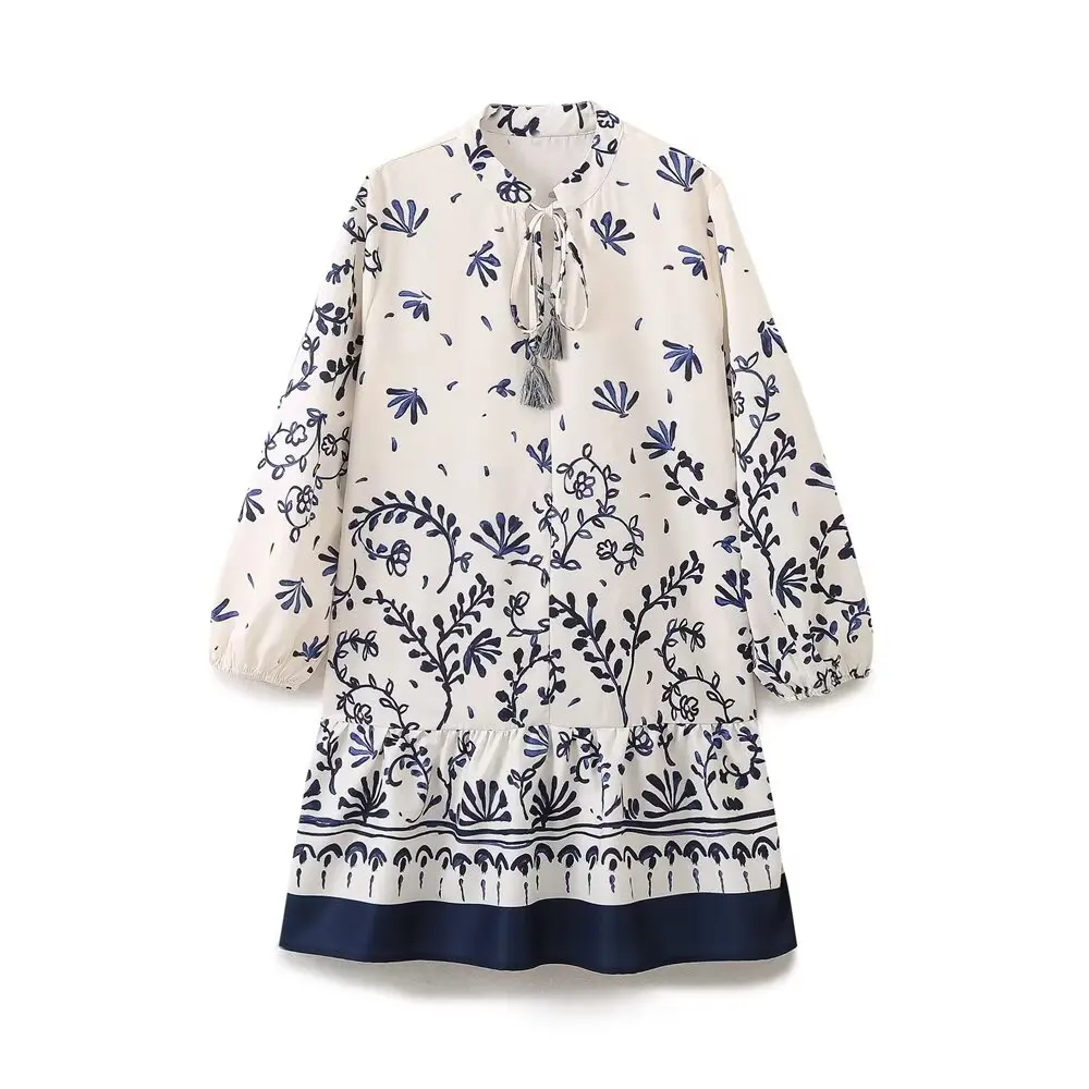 Women's New Chic Fashion Lace up Decoration Loose Standing Neck Printed Mini Dress Retro Long sleeved Women's Dress Mujer
Women's New Chic Fashion Lace up Decoration Loose Standing Neck Printed Mini Dress Retro Long sleeved Women's Dress Mujer