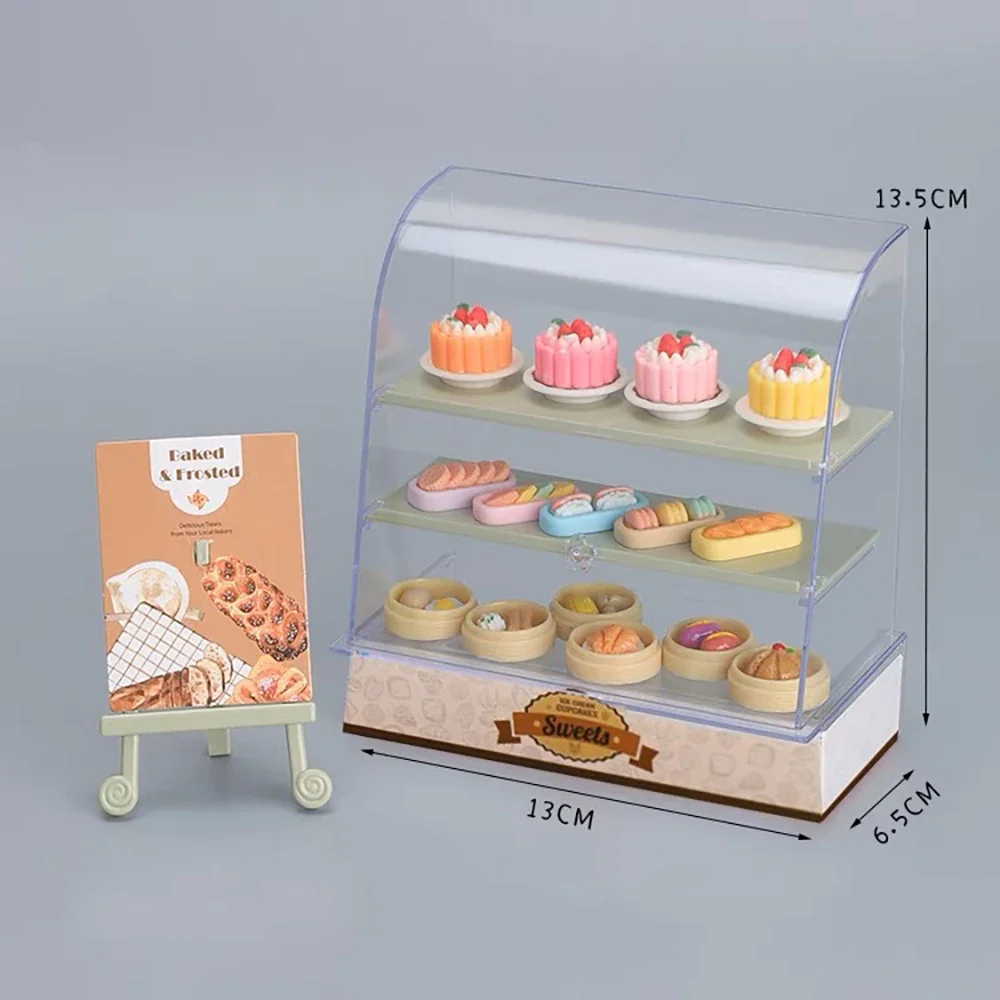 

Miniature Shop Store Room Cake Bread Dessert Cabinet Shelving Handcraft Dollhouse Stand Selection Food Acrylic Display Show