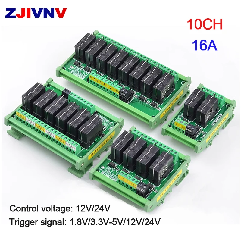 

10CH 1NO+1NC 16A Optocoupler isolated relay module Signal Amplifier Board Trigger 1.8V/3.3V-5V/12V/24V BMZ-K1-E Single chip PLC