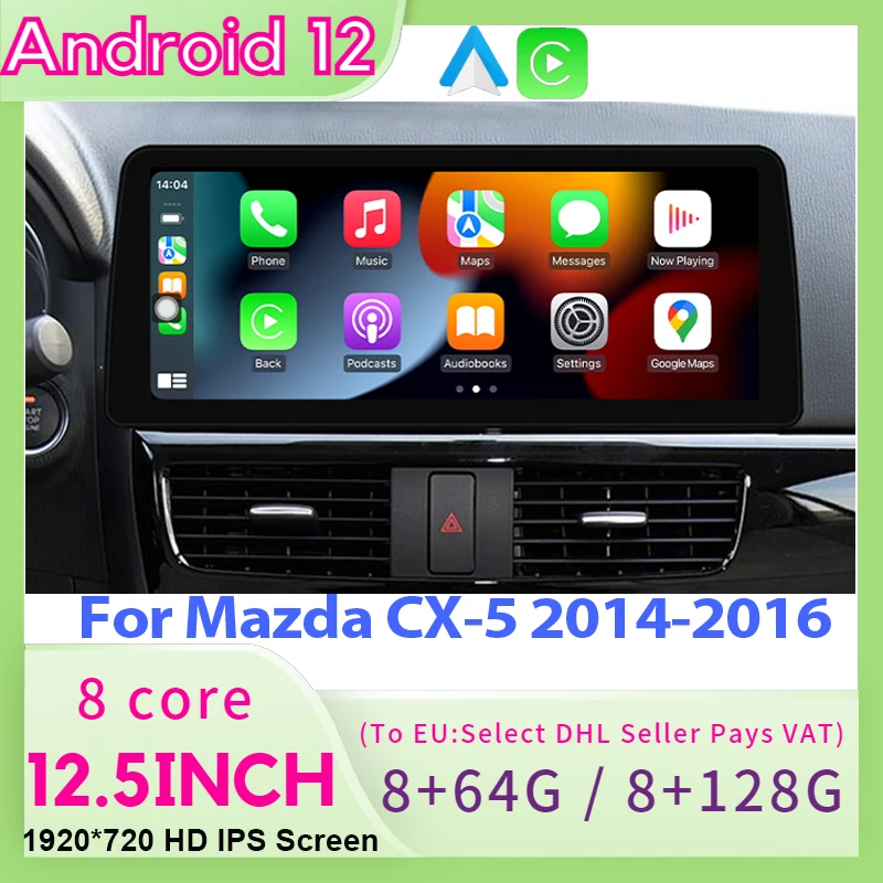 

8+128G Android Auto Carplay Multimedia Video Player Autoradio GPS Navigation QLED Touch Screen For Mazda CX-5 2014 2015 2016