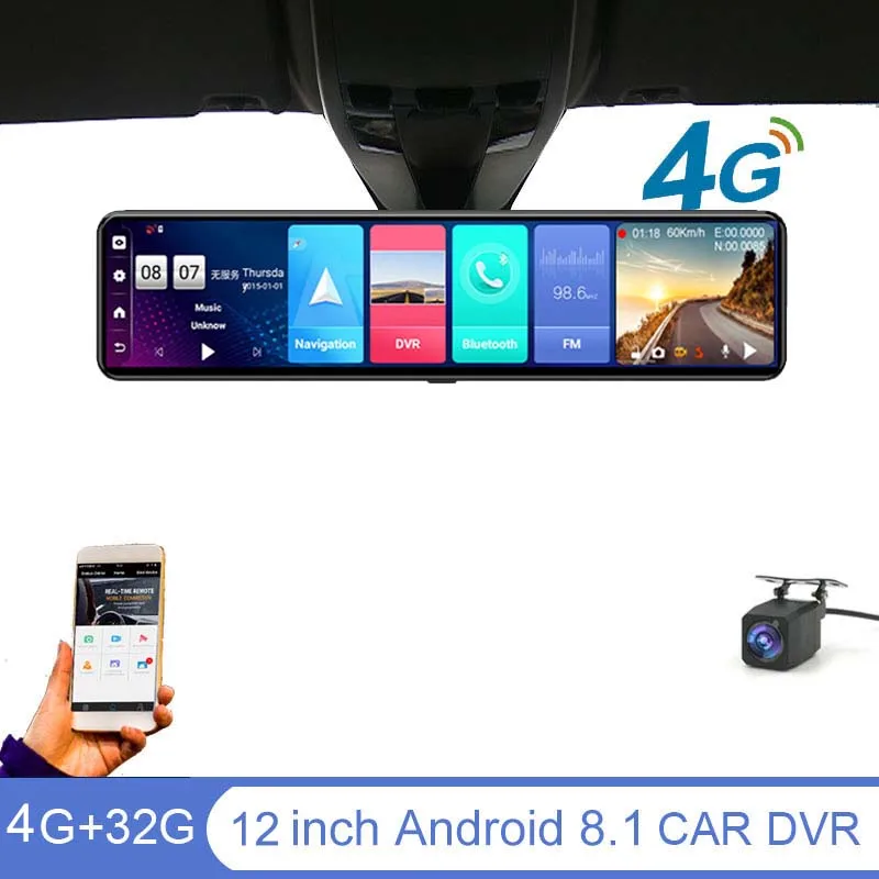 

12" Android 8.1 HD Car RearView Mirror Auto Recorder Stream Media Dash Cam Car Dvr ADAS WiFi GPS Navigation Rear Camera 24H park