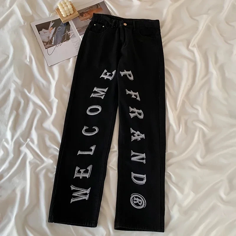 Gidyq Vintage Women Letter Print Jeans Korean Fashion Streetwear Hip Hop Trousers Y2K High Waist Female Loose Wide Leg Pants
Gidyq Vintage Women Letter Print Jeans Korean Fashion Streetwear Hip Hop Trousers Y2K High Waist Female Loose Wide Leg Pants