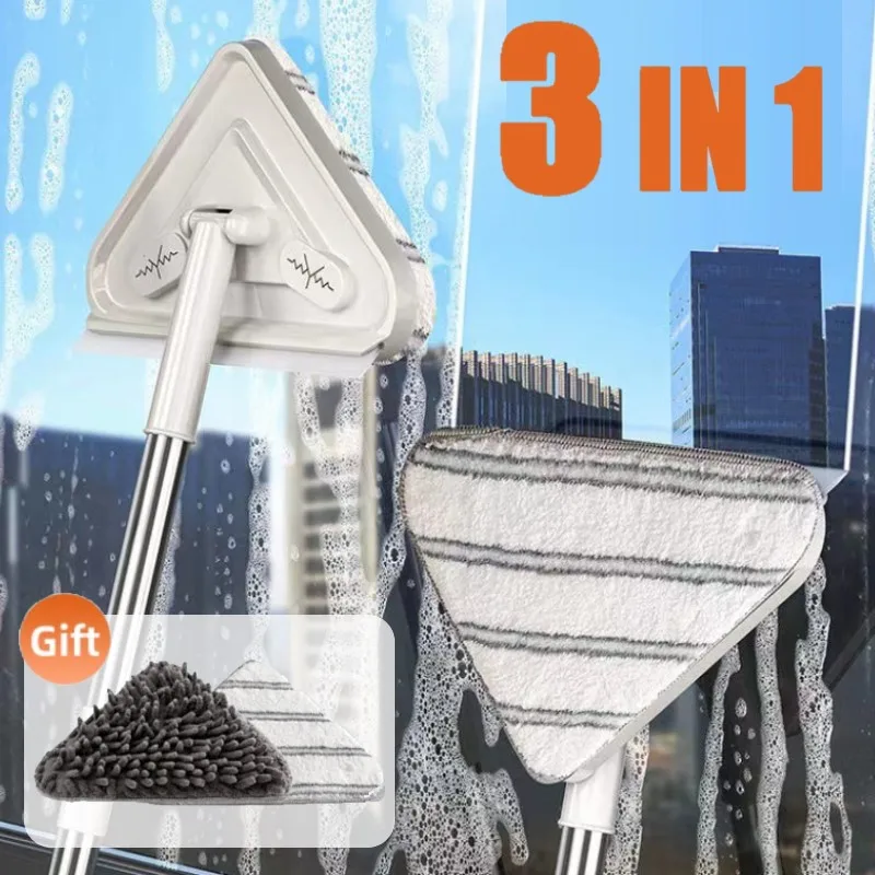 

3 IN 1 Triangle Mop 360° Rotatable Telescopic Cleaning Mop Window Cleaner Squeegee Wiper Dry Wet Floor Mop Cleaning Brush Tool