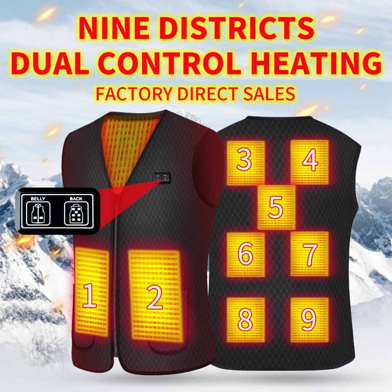 

9 Areas Self Heated Vest Body Warmer USB Powered Women's Warm Men's Heating Jacket Heated Vest Man Thermal Winter Clothing
