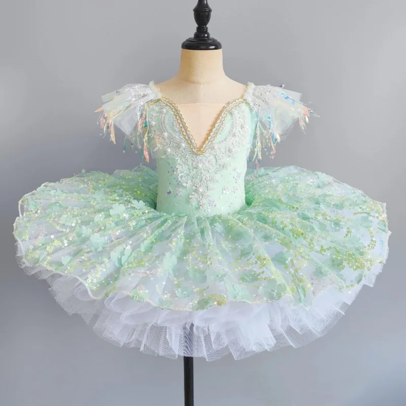 

Pink Kids Ballroom Clothing Sequined Flower Tutus Ballet Dress For Girl Modern Dance Tutu Dress Girls Ballet Princess Dress