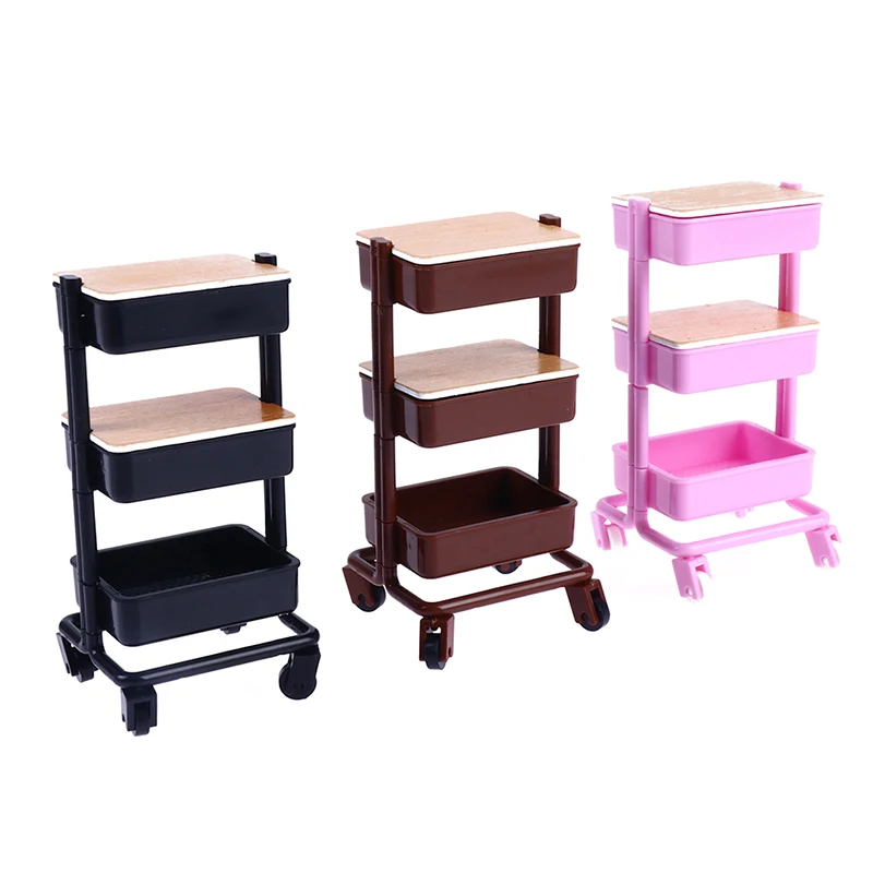 

1 set Dollhouse Miniature Three Layers Trolley Dining Cart with Wheels Storage Display Shelf Bookshelf Furniture Model Decor Toy
