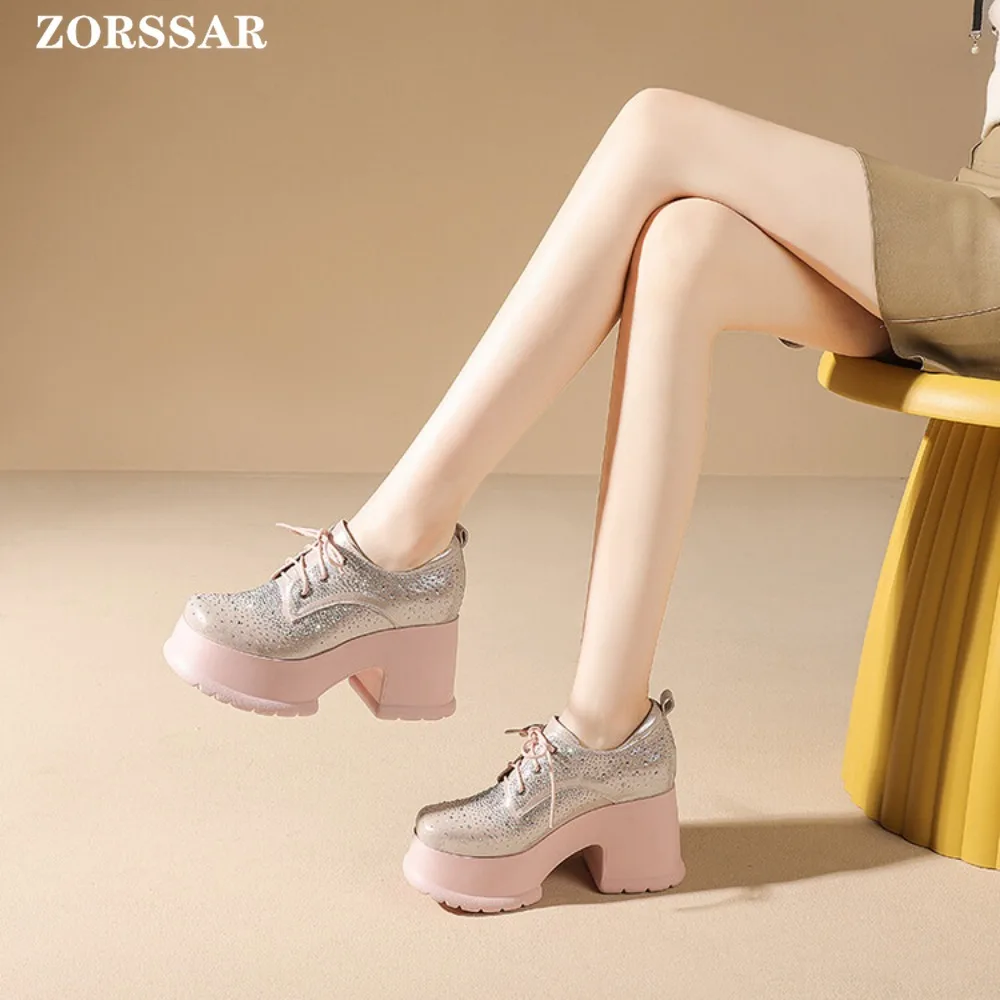Genuine Leather Chunky Loafers Women Platform Heels Pumps Lace Up Comfort Rhinestone White Pink Daughter School Party Shoes
Genuine Leather Chunky Loafers Women Platform Heels Pumps Lace Up Comfort Rhinestone White Pink Daughter School Party Shoes