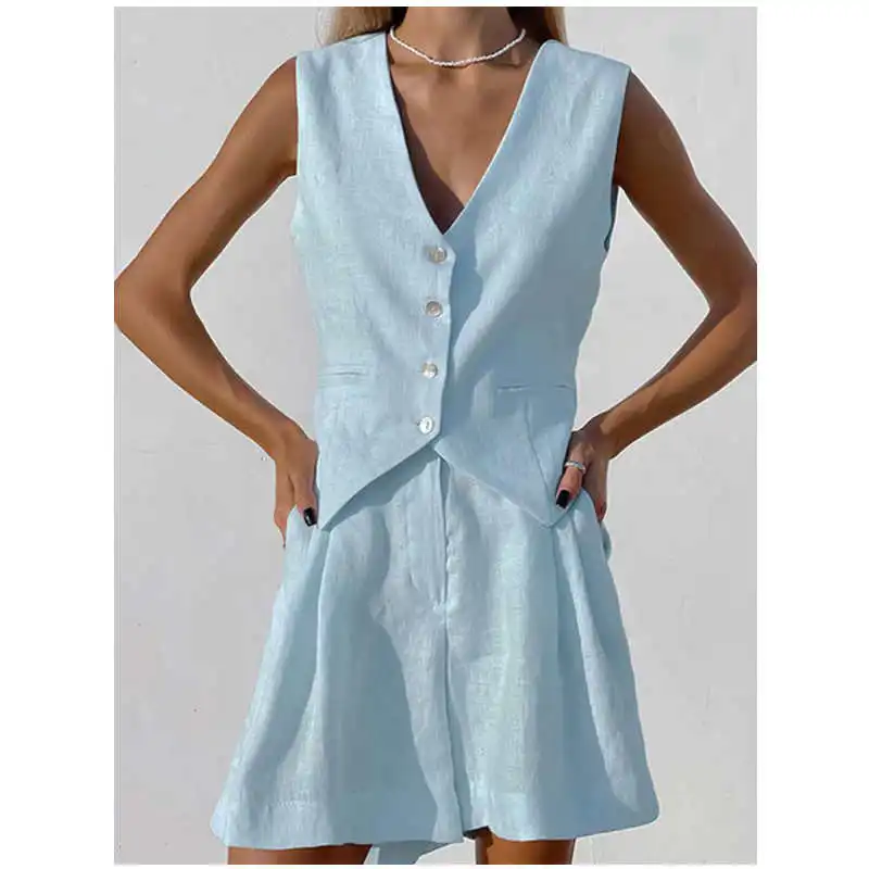 Linen Waistcoat Shorts Sets Women Elegant Sleeveless Single Breasted Top Two Piece Set Womens 2023 Summer Lady Tank Set Casuals
Linen Waistcoat Shorts Sets Women Elegant Sleeveless Single Breasted Top Two Piece Set Womens 2023 Summer Lady Tank Set Casuals