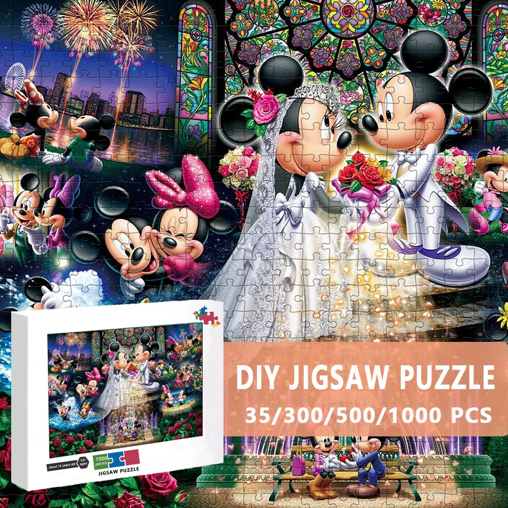 

1000 Piece Adults Jigsaw Puzzles Mickey and Minnie Mouse Disney Cartoon Kids Intellectual Educational Diy Puzzle Game Toys Gifts