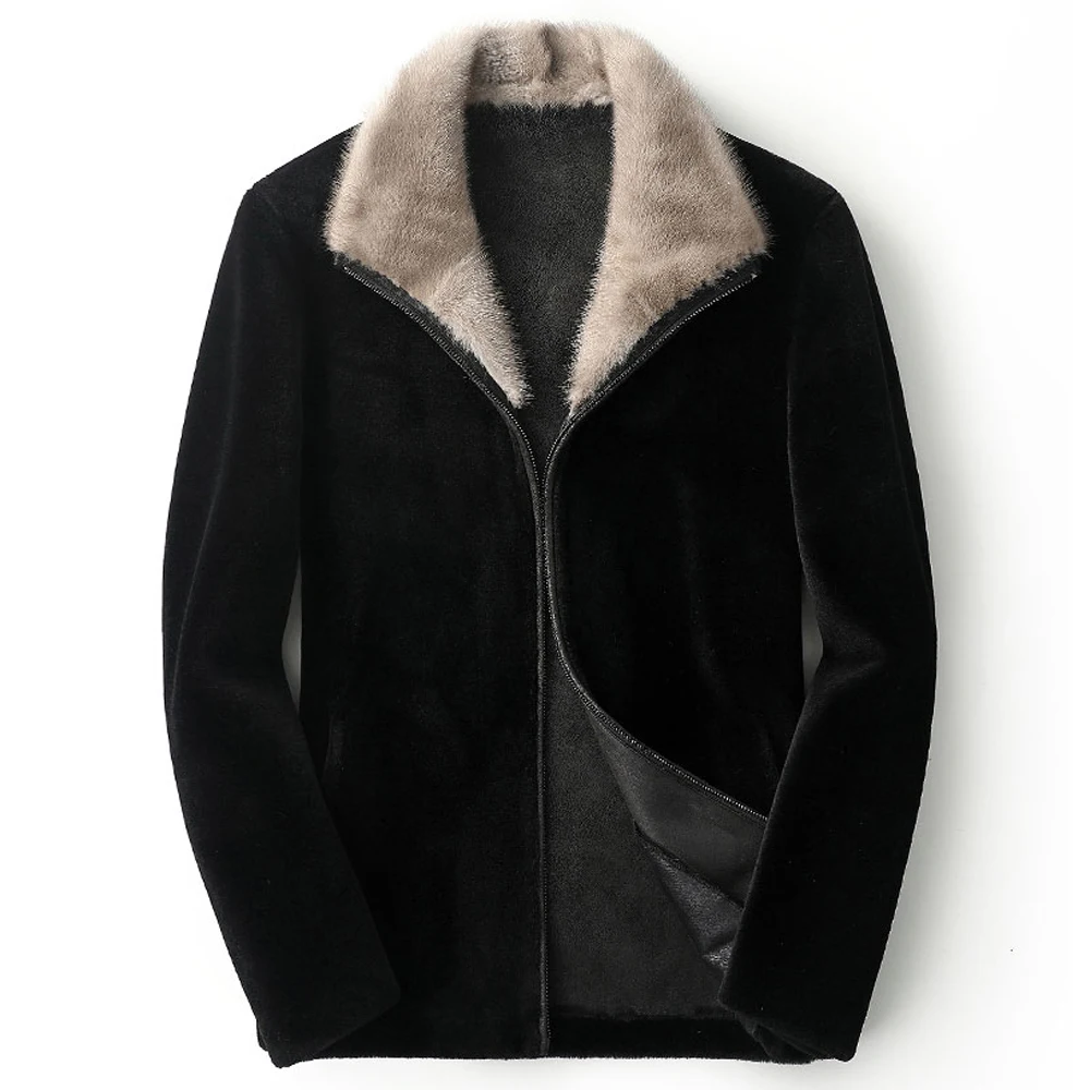 

Mens Lamb Wool Mink Coat Winter Warm Sheep Fur Shearling Dress Suit Jacket Coat Business Casual Overcoat 5XL Plus Size Topcoat