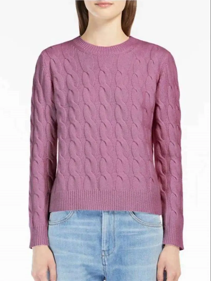 

2022 New Women's O-Neck Solid Color Sweater Jumper Cable Textured Long Sleeve Simple Warm Pullover Female Pullover Tops