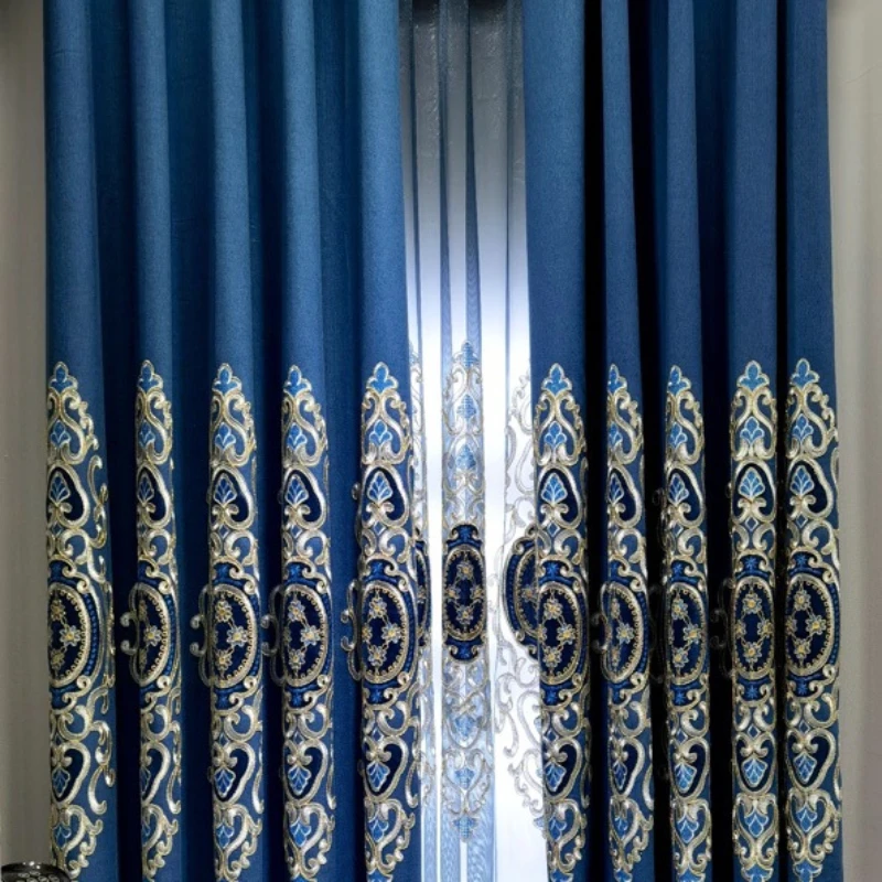 

European Style Cotton Linen Embroidered Curtains for Living Room Bedroom Villa Fabric Modern High-end Blackout Curtains