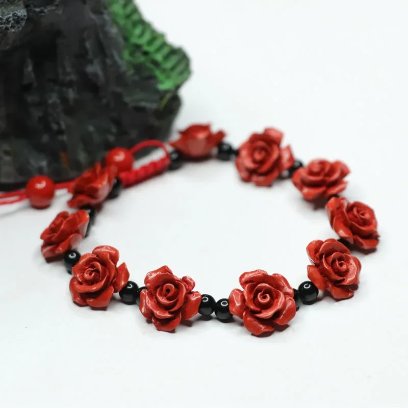 

Cinnabar Rose Bracelet Energy Natural Real Stone Bead Gift Charms Talismans Men Amulet Jewelry Beaded Feng Shui Accessories