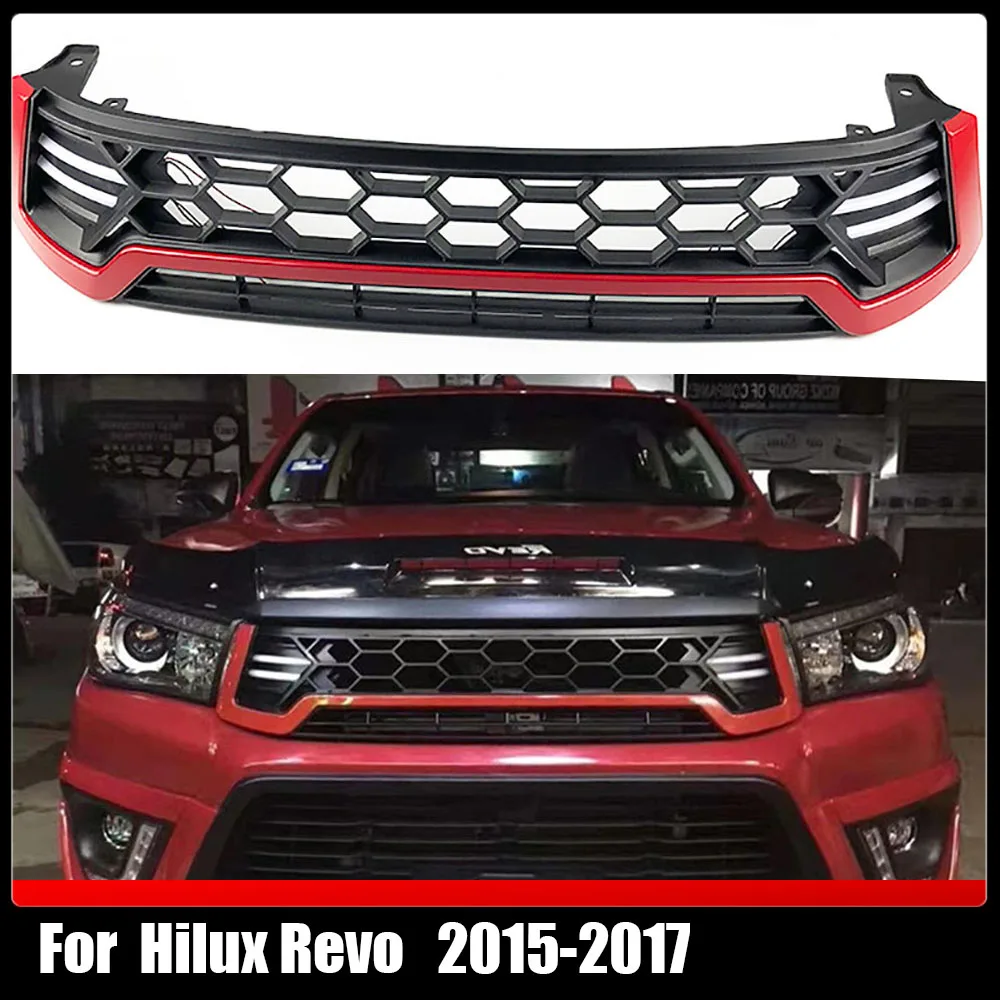 

Car Mesh Grills Cover ABS With LED Lights Front Racing Grilles Auto Front Assembly Bumper Guard Grille For Hilux Revo 2015-2017