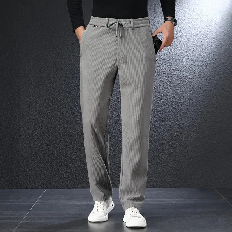 

Minglu Corduroy Thicken Mens Sweatpants Luxury Add Velvet Elastic Waistband Autumn Winter Straight Male Trousers Plus Size 6XL