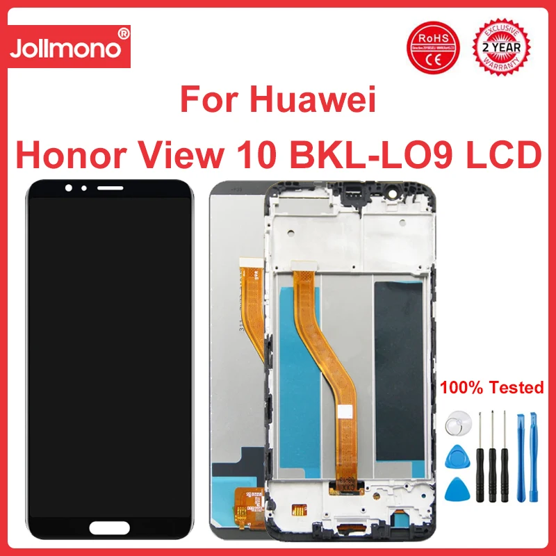 

5.99'' For Honor V10 Display With Frame LCD Touch Screen Glass Panel For Honor View 10 BKL-L09 BKL-AL20 Display