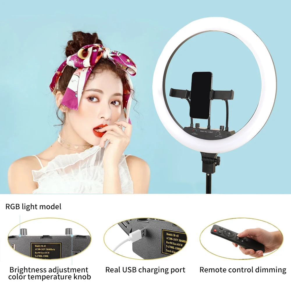 45cm Selfie Ring Lamp 18 Inch RGB Ring Light Photography With Tripod Phone Clip For Live Make Up Youtube Photography Studio 45cm Selfie Ring Lamp 18 Inch RGB Ring Light Photography With Tripod Phone Clip For Live Make Up Youtube Photography Studio