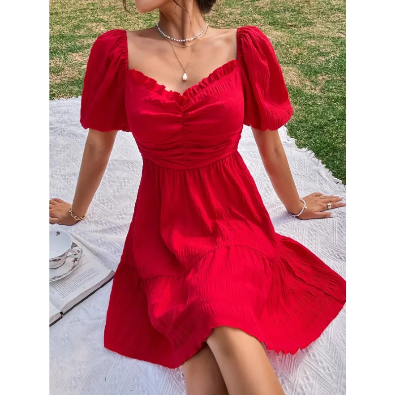 Fashion 2023 Summer Square-NECK Puff Sleeve Red Black Slim Short DRESS Beach Casual Streetwear Style
Fashion 2023 Summer Square-NECK Puff Sleeve Red Black Slim Short DRESS Beach Casual Streetwear Style