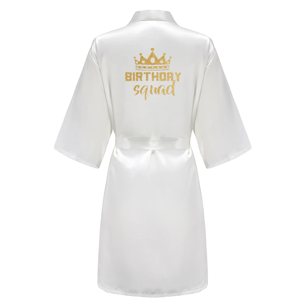 Birthday Party Queen Squad Robes Satin Pajamas Dressing Gown White Writing Kimono Rose Gold Bathrobe Birthday Party Queen Squad Robes Satin Pajamas Dressing Gown White Writing Kimono Rose Gold Bathrobe