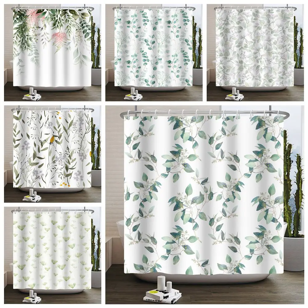 

Shower Curtain for Bathroom Fresh Green Grass Leaves Waterproof Polyester Fabric Home Bathtub Decor With 12 Mildew Proof Hooks