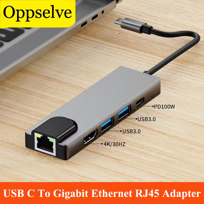 

8 In 1 USB C To RJ45 Adapter HDMI-compatible USB 3.0 Type-C Port HUB Gigabit Ethernet Lan 4K Dock Station For MacBook Pro Air